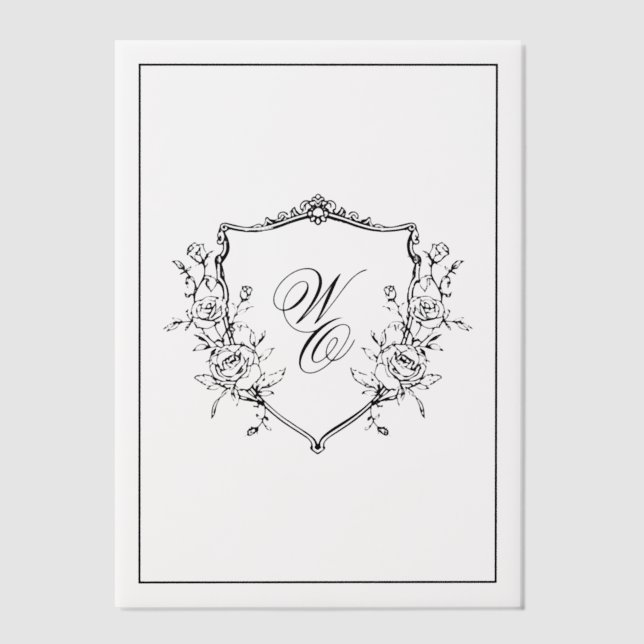 Invitations En Vélin Floral Crest Cream Black Monogram Wedding Overlay (Recto)