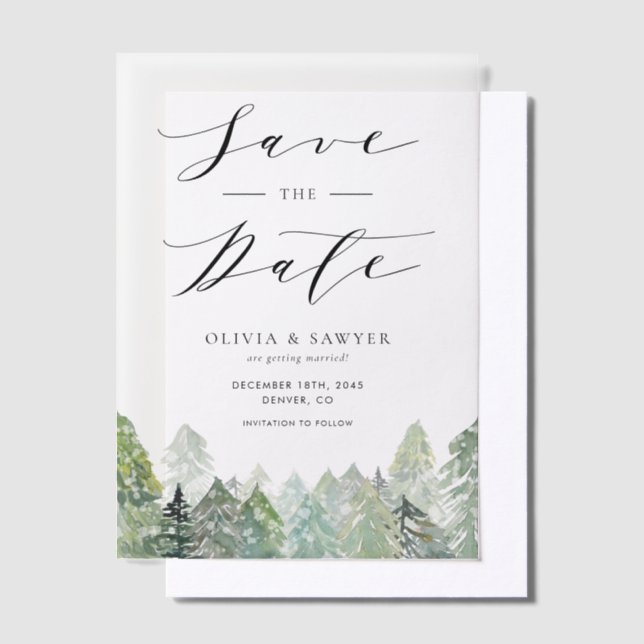 Invitations En Vélin Forêt À feuillage persistant neige hiver Sauvez la (Compenser)