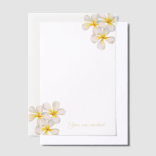 Invitations En Vélin Frangipani blanc or tropical couverture mariage