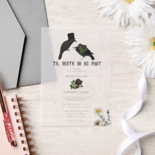 Invitations En Vélin Gothique Halloween noir Rose Corbeaux Mariage