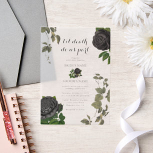 Invitations En Vélin Gothique Halloween Rose noir Mariage blanc