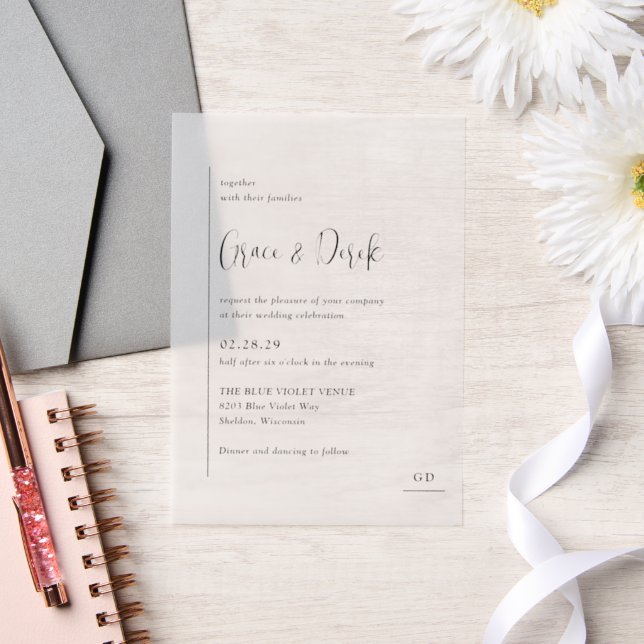 Invitations En Vélin Grace noir et blanc Mariage moderne (Mariage)