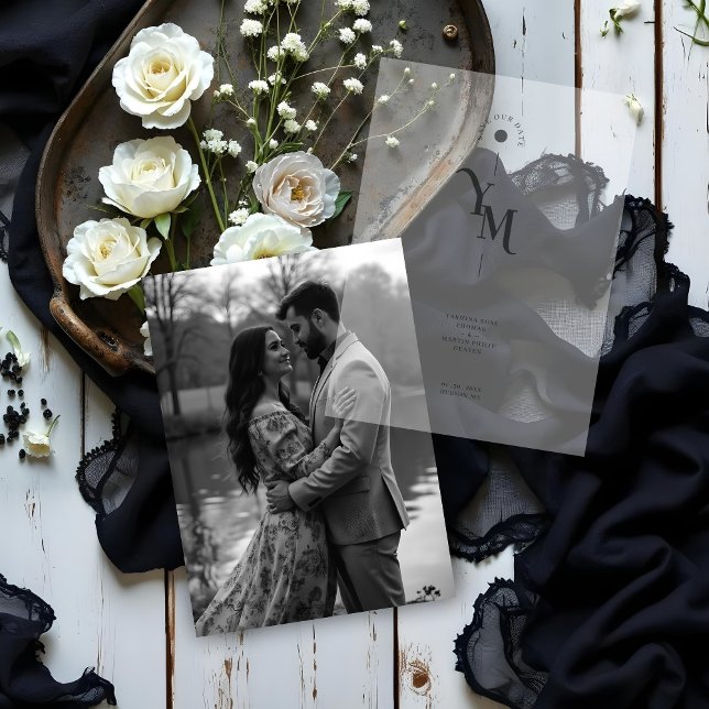 Invitations En Vélin Graceful Vellum Transparency Elegant Black & White (Graceful Vellum Transparency Elegant Black & White Vellum Overlay Paper for Wedding Save the Date.)