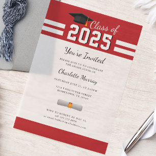 Invitations En Vélin Graduation 2025 Red White Gard Party