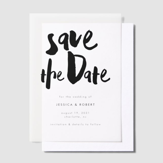 Invitations En Vélin Gras Edgy Modern Black Brush Script Mariage photo (Compenser)