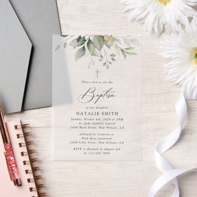 Invitations En Vélin Greenery, Eucalyptus Leaves, Boho, Baptism (Mariage)