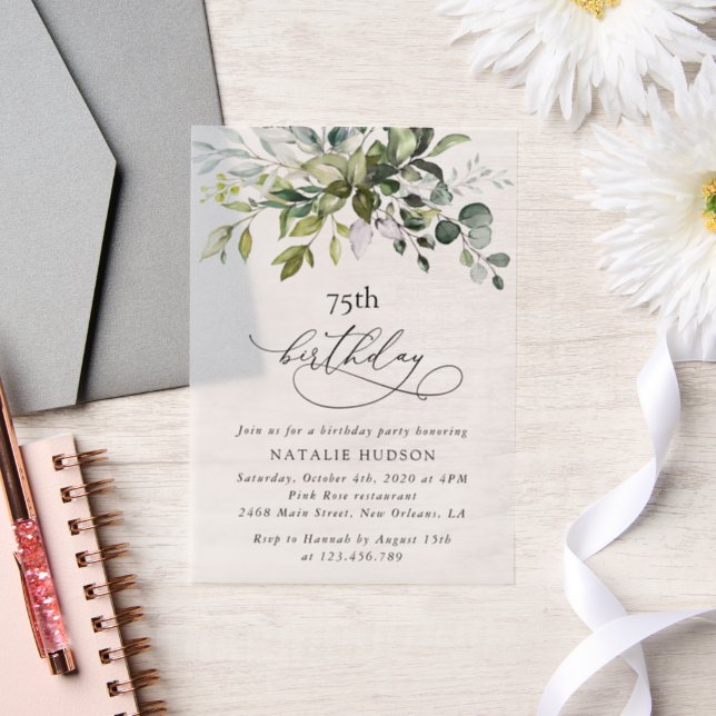 Invitations En Vélin Greenery, Eucalyptus Leaves, Boho, Birthday (Mariage)
