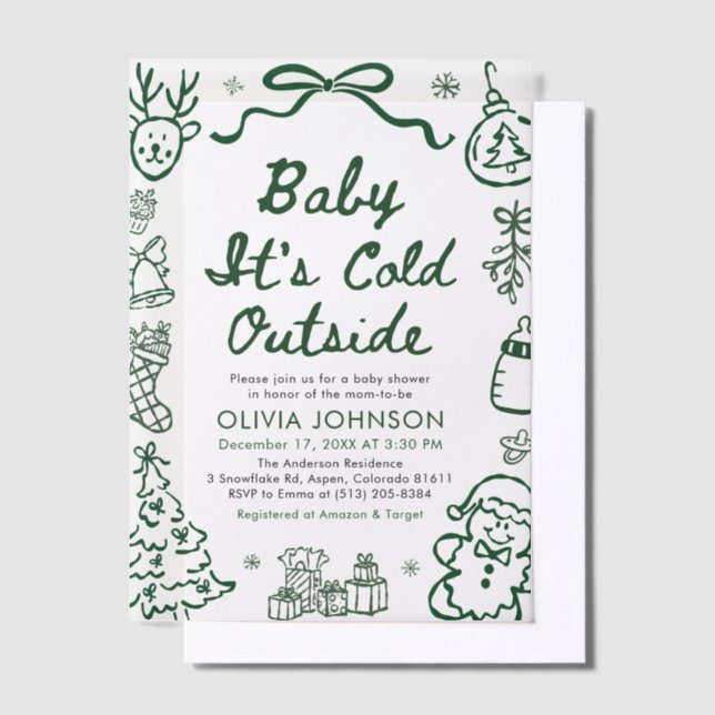Invitations En Vélin Hand Drawn Baby It's Cold Outside Baby Shower (Compenser)