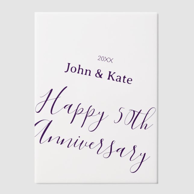 Invitations En Vélin Happy 50th anniversary purple name year simple  (Recto)