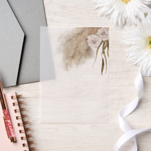 Invitations En Vélin Herbe des Pampas Fleurs Roses Aquarelle