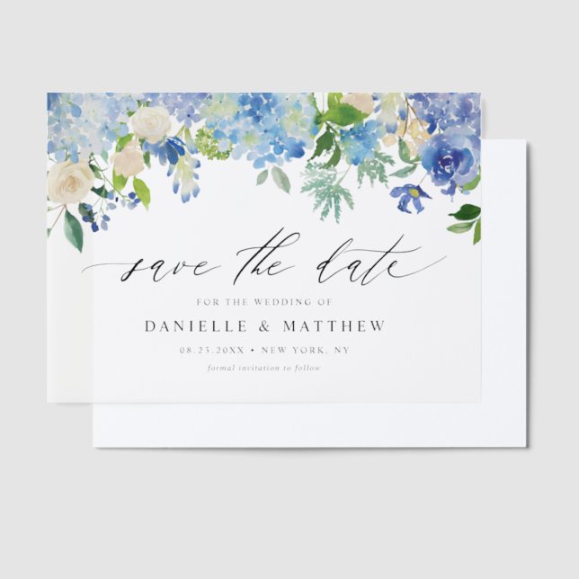 Invitations En Vélin Hydrangeas Bleus et Roses Ivoire Save the Date (Compenser)