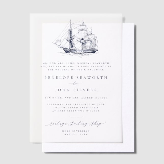 Invitations En Vélin Illustration de navire nautique élégant Mariage of (Compenser)