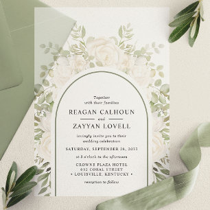 Invitations En Vélin Ivory et Sage Élégant Fleurs de Mariage en Arche