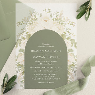 Invitations En Vélin Ivory et Sage Moderne Arche Élégant Mariage Floral