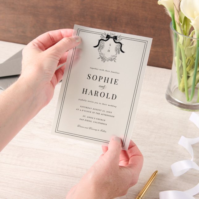 Invitations En Vélin Ivory French Crest Monogram Wedding (Ordinateur de poche)