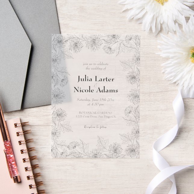 Invitations En Vélin Jardin Feuille de tournesol jaune Mariage minimali (Mariage)