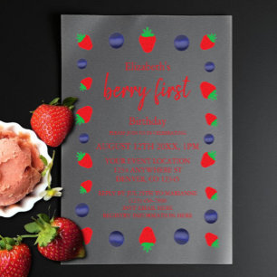 Invitations En Vélin Joyeux 1er anniversaire aux fruits rouges