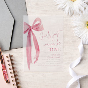 Invitations En Vélin Les Filles De Bow Rose Veulent Être Un 1Er Anniver