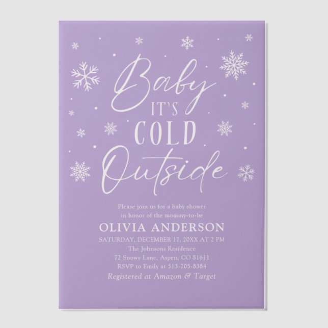 Invitations En Vélin Lilac Snowflake Baby Il fait froid Baby shower ext (Recto)