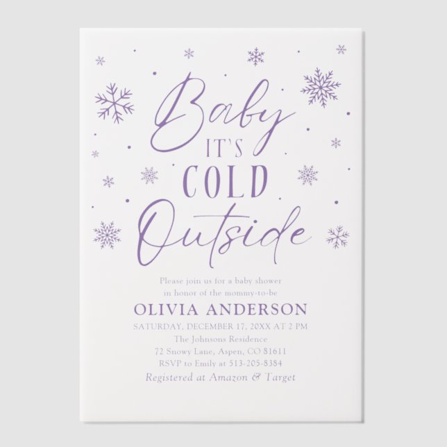 Invitations En Vélin Lilac Snowflake Baby Il fait froid Baby shower ext (Recto)