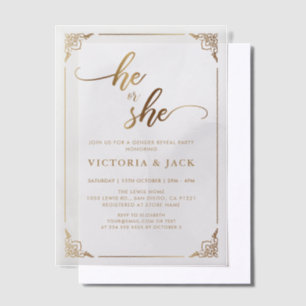 Invitations En Vélin Lui ou elle Gold Luxury Ornate Baby Revey Genre