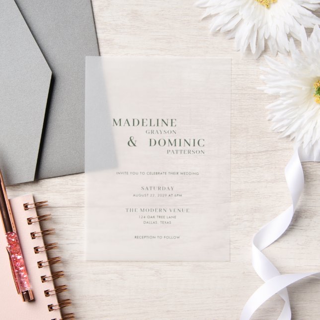 Invitations En Vélin Madeline Forest Green Simple Mariage moderne (Mariage)