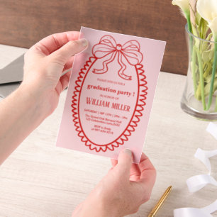 Invitations En Vélin Main du lycée dessinée illustrée rose et rouge Gra