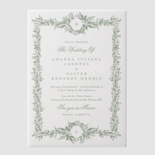 Invitations En Vélin mariage à double monogramme vert sauge