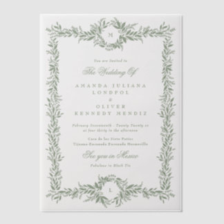 Invitations En Vélin mariage à double monogramme vert sauge