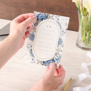 Invitations En Vélin Mariage à fleurs de printemps bleu bleu marine Dus