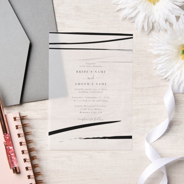 Invitations En Vélin Mariage Abstrait noir moderne (Mariage)