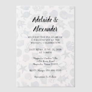 Invitations En Vélin Mariage Aquarelle Bleu Moderne Côte Plage