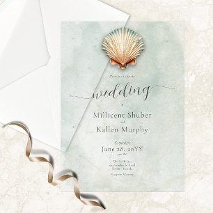 Invitations En Vélin Mariage aquatique moderne Coastal Seashell
