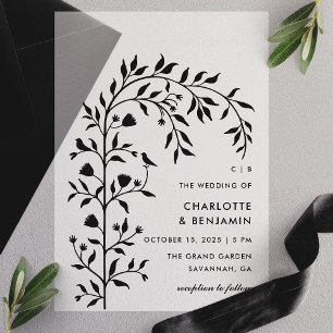 Invitations En Vélin Mariage Arch Botanique Oiseau Noir 