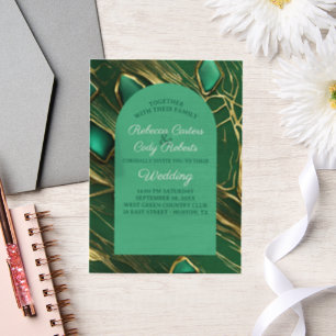 Invitations En Vélin Mariage Art Déco Arc de couleur Vert Émeraude Fonc