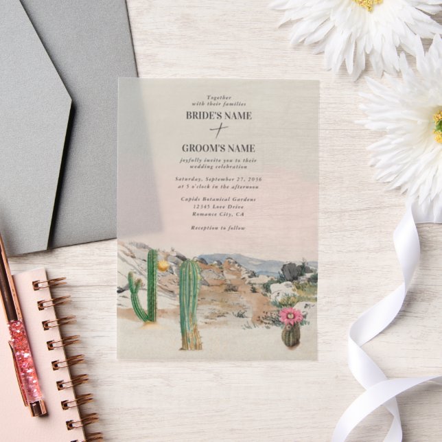 Invitations En Vélin Mariage Bohème au Cactus du désert à l'aquarelle (Mariage)