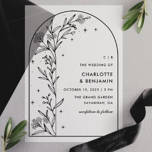 Invitations En Vélin Mariage Botanique à l'Arche Céleste Étoilée Noire