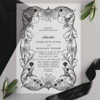 Mariage Cadre Floral Orné Vintage Noir