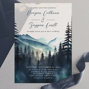 Invitations En Vélin Mariage calligraphié à l'aquarelle avec pinède et