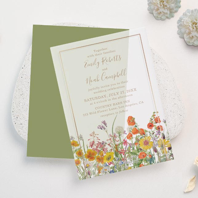 Invitations En Vélin Mariage campagnard aux fleurs sauvages colorées (Créateur téléchargé)