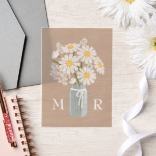 Invitations En Vélin Mariage Daisées Mason Jar Monogramme Initiales Bei