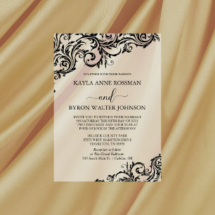 Invitations En Vélin Mariage damassé moderne en noir et blanc