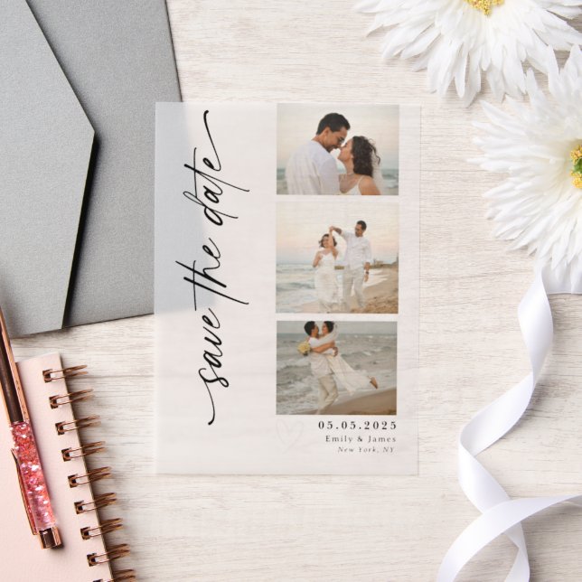 Invitations En Vélin Mariage de bande photo de script vertical classiqu (Mariage)