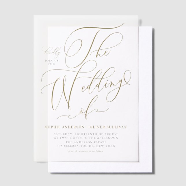 Invitations En Vélin Mariage de calligraphie Whimsical Or (Compenser)