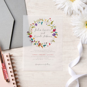 Invitations En Vélin Mariage de couronne de Fleur sauvage de bois exoti