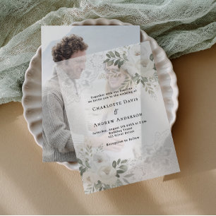 Invitations En Vélin Mariage de dentelle fleurie blanche