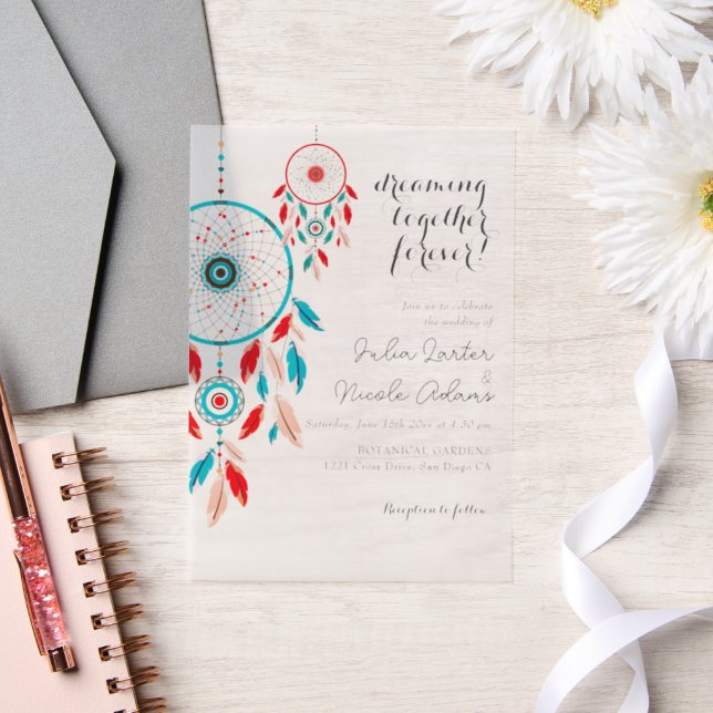 Invitations En Vélin Mariage de Dreamcatcher en plumes de la tribu Boho (Mariage)