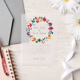 Invitations En Vélin Mariage de fleurs de prés pourpre jaune moutarde d