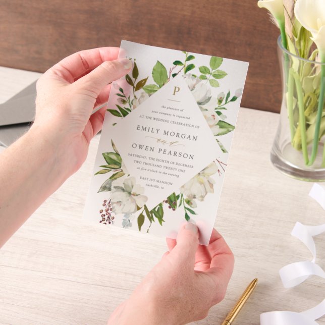 Invitations En Vélin Mariage de fleurs dorées (Ordinateur de poche)