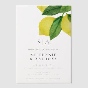 Invitations En Vélin Mariage de la succursale de citrus Monogram Lemon 